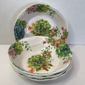 Set of 4 Pier 1 Succulents Melamine Waved Edge 7” Bowls